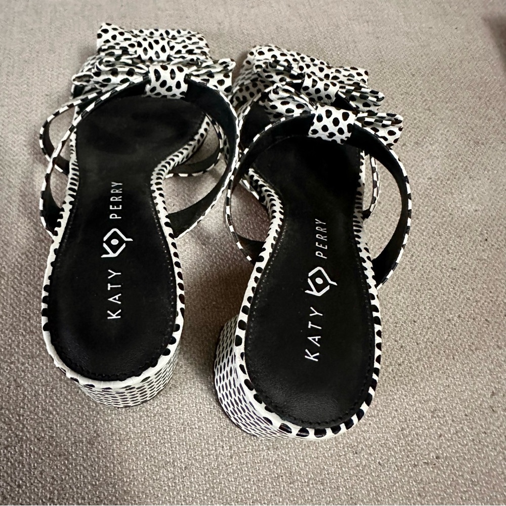 Katy Perry Tooliped Bow Sandal Polka Dot Snake Block Heel - Picture 5 of 9
